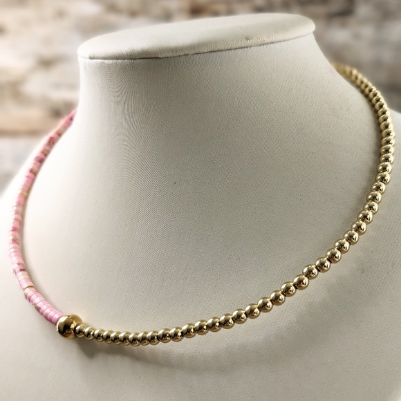 Natural Pink Sea Sediment Imperial Jasper In Assymetrical  Choker/Necklace - Picture 2 of 7